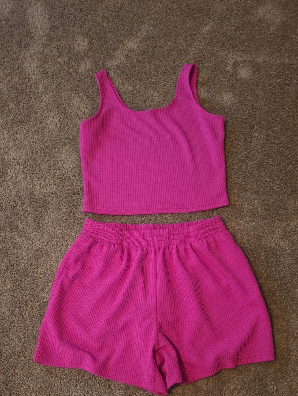 Hot Pink Ribbed Tank + Shorts Set